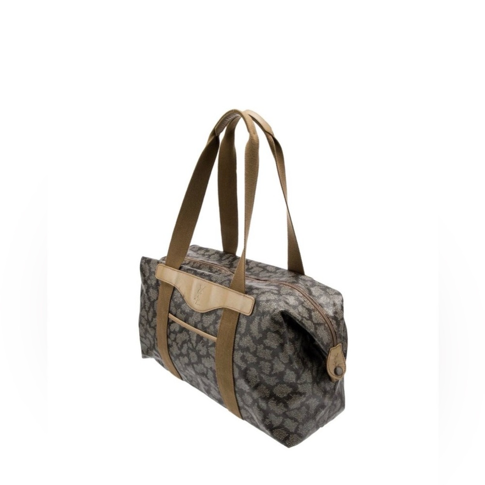 YVES SAINT LAURENT Leather Trimmed Giraffe Print Duffle Bag Top Handle
